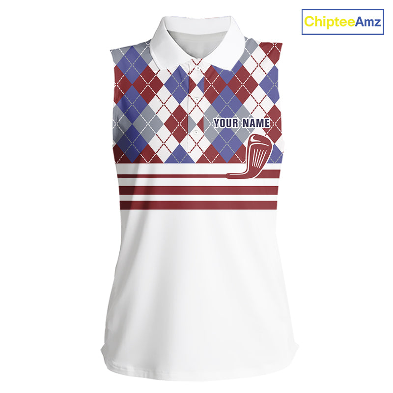 Red, White and Blue argyle pattern golf clubs Sleeveless Golf polo shirts Custom ladies golf attire NQS10030