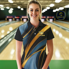 Load image into Gallery viewer, Blue &amp; Gold Bowling ball Polo, Quarter Zip Shirts for Women Custom Bowling Outfit Team bowlers jersey NQS10032