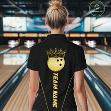 Load image into Gallery viewer, Blue &amp; Gold Bowling ball Polo, Quarter Zip Shirts for Women Custom Bowling Outfit Team bowlers jersey NQS10032