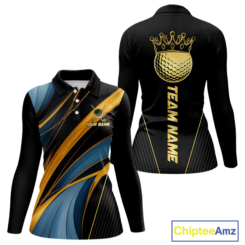 Blue and Gold Women Golf polo shirts Custom Golf Outfit For Ladies Team Golf shirt | Black NQS10033