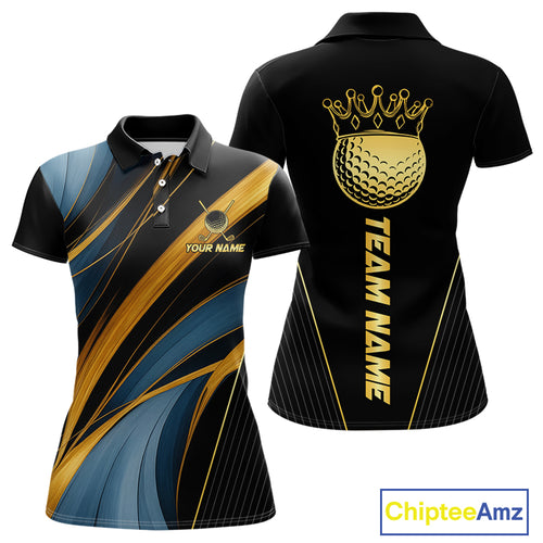 Blue and Gold Women Golf polo shirts Custom Golf Outfit For Ladies Team Golf shirt | Black NQS10033