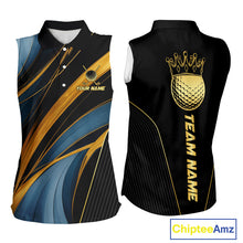 Load image into Gallery viewer, Blue and Gold Women Sleeveless Golf polo shirts Custom Golf Outfit For Ladies Team Golf shirt | Black NQS10033