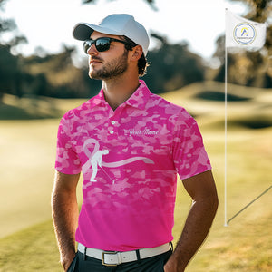 Breast Cancer Awareness golf shirts custom Mens golf polos shirts, pink camo ribbon golf shirts NQS10191