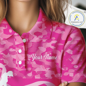 Breast Cancer Awareness golf shirts custom Women golf polos shirts, pink camo ribbon golf shirts NQS10191