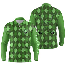 Load image into Gallery viewer, Green argyle Mens golf polo shirts custom name golf outfit men, personalized golf gifts NQS8133