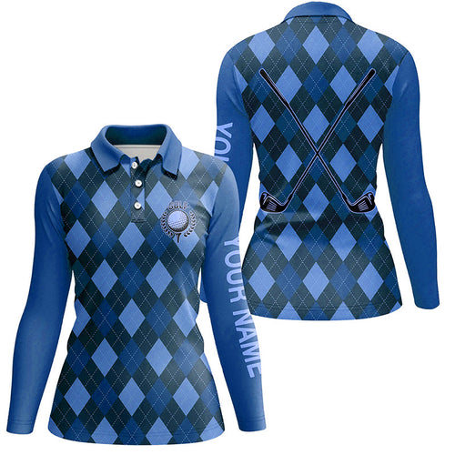 Blue argyle golf clubs Womens golf polo shirts custom name golf outfit women, personalized golf gifts NQS8134