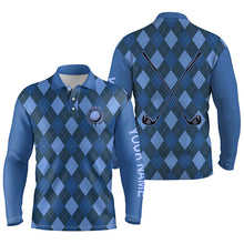 Load image into Gallery viewer, Blue argyle golf clubs Mens golf polo shirts custom name golf outfit men, personalized golf gifts NQS8134