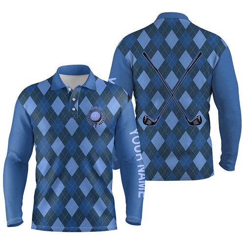 Blue argyle golf clubs Mens golf polo shirts custom name golf outfit men, personalized golf gifts NQS8134