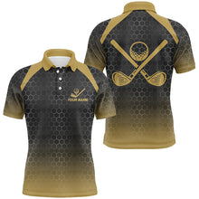 Load image into Gallery viewer, Mens golf polo shirts custom black and yellow hexagon pattern golf outfits men, cool golf gifts NQS8138