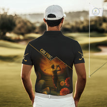 Load image into Gallery viewer, Black &amp; Gold Golf polo shirt for men Custom  Mens golf tops, gift for golfers NQS10339