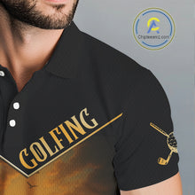 Load image into Gallery viewer, Black &amp; Gold Golf polo shirt for men Custom  Mens golf tops, gift for golfers NQS10339