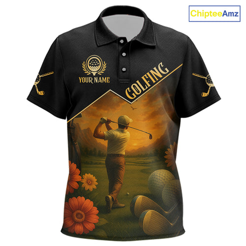 Black & Gold Golf polo shirt for Kid Custom Kid golf tops, gift for golfers NQS10339