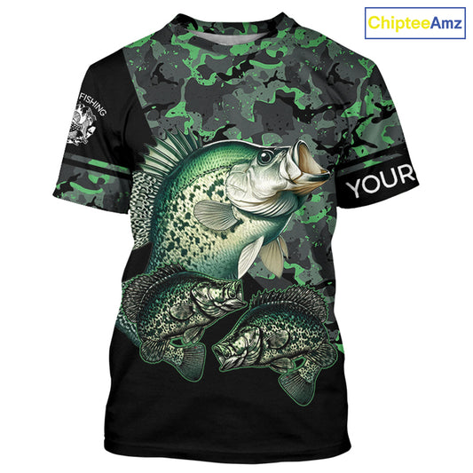 Crappie fishing black green camo personalized custom name sun protection long sleeve fishing shirts NQS3837