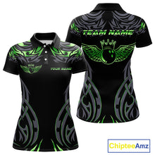 Load image into Gallery viewer, Personalized Black And Green tribal pattern Bowling Shirts For Women, angel wings Bowling Team jersey NQS10759