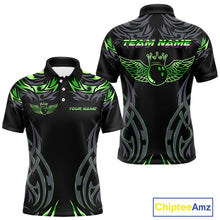 Load image into Gallery viewer, Personalized Black And Green tribal pattern Bowling Shirts For Men, angel wings Bowling Team jerseys NQS10759