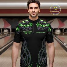 Load image into Gallery viewer, Personalized Black And Green tribal pattern Bowling Shirts For Men, angel wings Bowling Team jerseys NQS10759