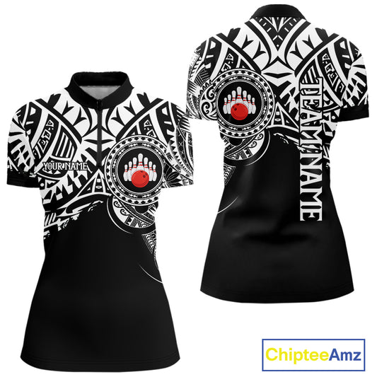 Personalized Black and White Tribal pattern Women Bowling Shirt Custom Team Bowling outfit for ladies NQS10761