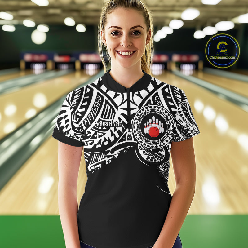 Personalized Black and White Tribal pattern Women Bowling Shirt Custom Team Bowling outfit for ladies NQS10761