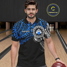 Load image into Gallery viewer, Personalized Black and Blue Tribal pattern Mens Bowling Shirts Custom Team Bowling outfit for men NQS10762