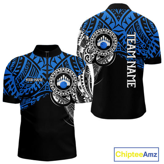 Personalized Black and Blue Tribal pattern Mens Bowling Shirts Custom Team Bowling outfit for men NQS10762