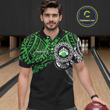 Load image into Gallery viewer, Personalized Black and Green Tribal pattern Mens Bowling Shirts Custom Team Bowling outfit for men NQS10763