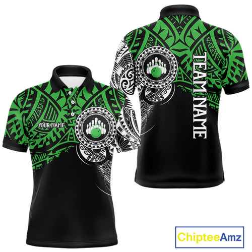 Personalized Black and Green Tribal pattern Mens Bowling Shirts Custom Team Bowling outfit for men NQS10763