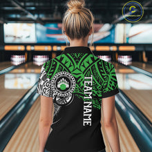 Load image into Gallery viewer, Personalized Black and Green Tribal pattern Women Bowling Shirt Custom Team Bowling outfit for ladies NQS10763