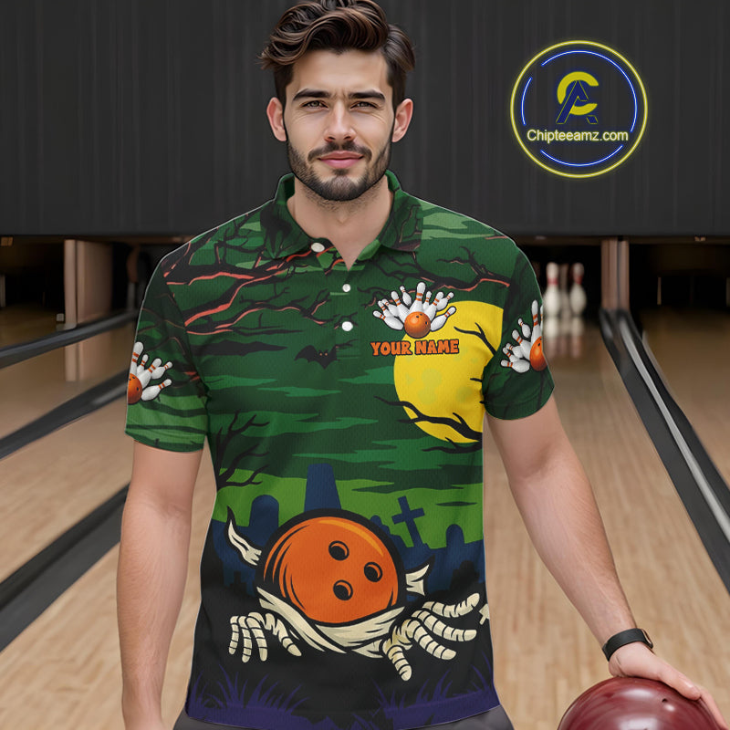 Funny Halloween Bowling Polo, Quarter Zip Shirts For Men Custom Halloween Team Bowling Jersey NQS10765