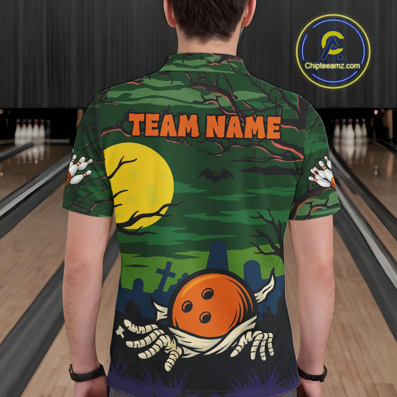 Funny Halloween Bowling Polo, Quarter Zip Shirts For Men Custom Halloween Team Bowling Jersey NQS10765