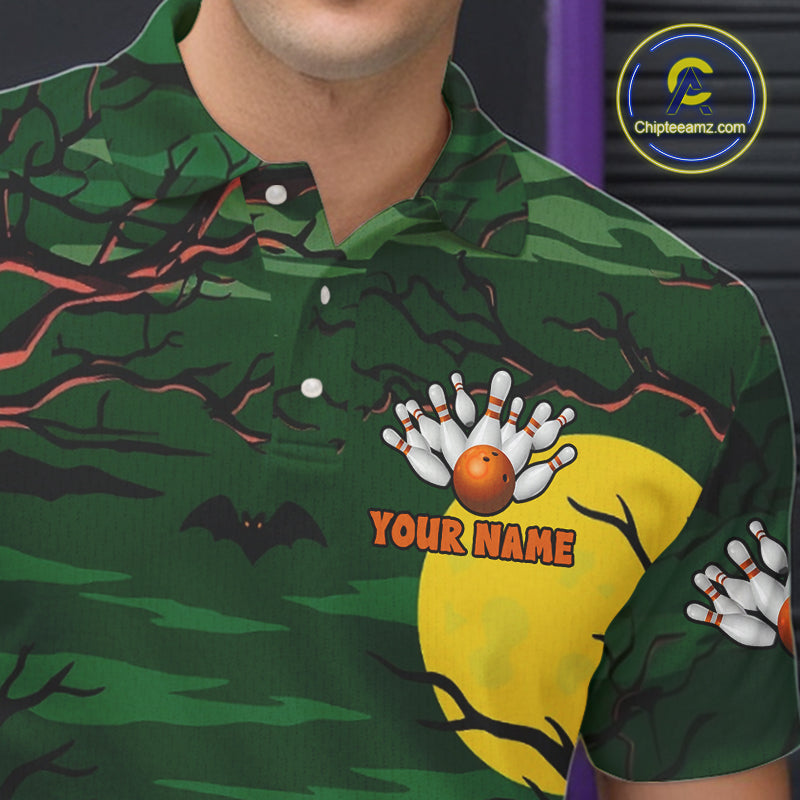Funny Halloween Bowling Polo, Quarter Zip Shirts For Men Custom Halloween Team Bowling Jersey NQS10765