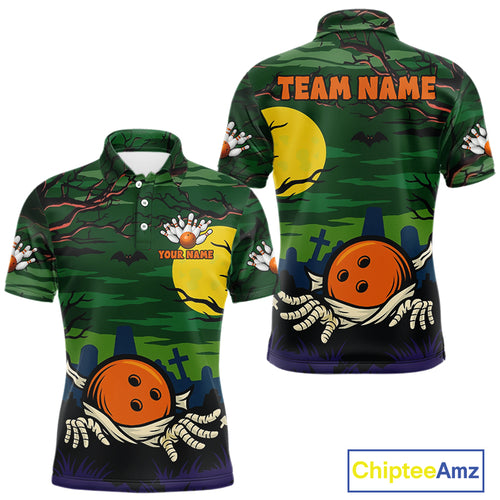 Funny Halloween Bowling Polo, Quarter Zip Shirts For Men Custom Halloween Team Bowling Jersey NQS10765