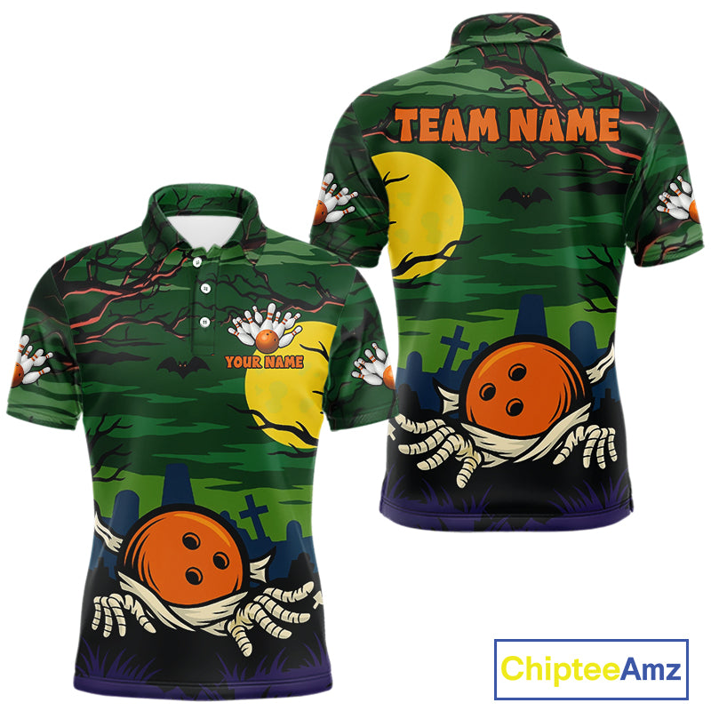 Funny Halloween Bowling Polo, Quarter Zip Shirts For Men Custom Halloween Team Bowling Jersey NQS10765