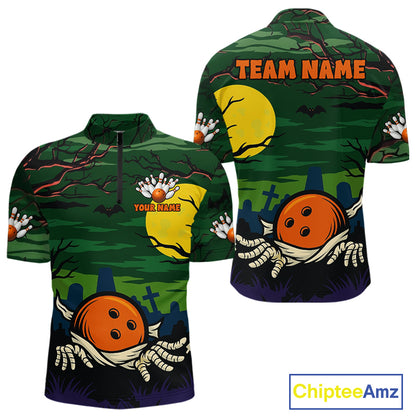 Funny Halloween Bowling Polo, Quarter Zip Shirts For Men Custom Halloween Team Bowling Jersey NQS10765