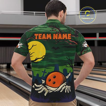 Funny Halloween Bowling Polo, Quarter Zip Shirts For Men Custom Halloween Team Bowling Jersey NQS10765
