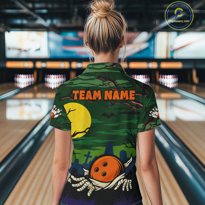 Funny Halloween Bowling Polo, Quarter Zip Shirts For Women Custom Halloween Team Bowling Jersey NQS10765
