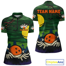 Load image into Gallery viewer, Funny Halloween Bowling Polo, Quarter Zip Shirts For Women Custom Halloween Team Bowling Jersey NQS10765