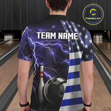 Load image into Gallery viewer, Blue Lightning Thunder American Flag Bowling Shirts For Men Custom patriotic team bowling jerseys NQS10960