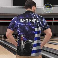 Load image into Gallery viewer, Blue Lightning Thunder American Flag Bowling Shirts For Men Custom patriotic team bowling jerseys NQS10960