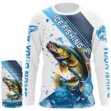 Load image into Gallery viewer, Personalized Blue Ice Walleye Ice Fishing Shirts Custom Walleye Long Sleeve Fishing Jersey for Team NQS9289