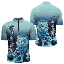 Load image into Gallery viewer, Blue Lightning Lion Bowling Polo, Quarter Zip Shirts for Men Custom Lion Bowling Team jerseys NQS9292