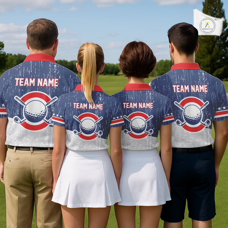 Red, White and Blue Grunge Women's Golf Polo Shirts Custom Patriotic Team Golf Outfit For Ladies NQS11344