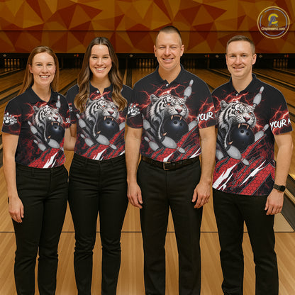 Black and Red Lightning Thunder Tiger Bowling Polo, 1/4 Zip Jersey for Women, Bowling Team shirts NQS11571