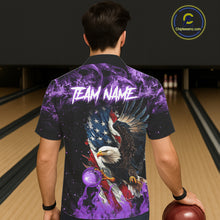 Load image into Gallery viewer, Purple Flame American Flag Eagle Bowling Hawaiian shirt Custom Bowling Team button-up shirts NQS11557