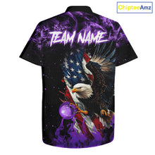 Load image into Gallery viewer, Purple Flame American Flag Eagle Bowling Hawaiian shirt Custom Bowling Team button-up shirts NQS11557