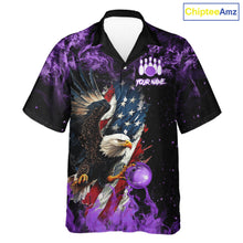 Load image into Gallery viewer, Purple Flame American Flag Eagle Bowling Hawaiian shirt Custom Bowling Team button-up shirts NQS11557