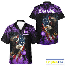 Load image into Gallery viewer, Purple Flame American Flag Eagle Bowling Hawaiian shirt Custom Bowling Team button-up shirts NQS11557