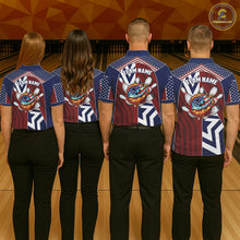 Load image into Gallery viewer, Red, White and Blue American Flag Flame Bowling shirts for Women Custom patriotic Team Bowling Jersey NQS11558