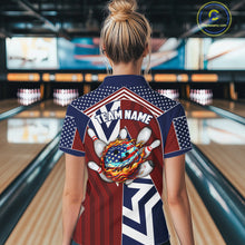 Load image into Gallery viewer, Red, White and Blue American Flag Flame Bowling shirts for Women Custom patriotic Team Bowling Jersey NQS11558