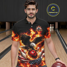 Load image into Gallery viewer, Custom Flame American Flag Eagle Bowling Shirts, Patriotic Eagle Bowling Team Jerseys For Men NQS11560