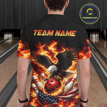 Load image into Gallery viewer, Custom Flame American Flag Eagle Bowling Shirts, Patriotic Eagle Bowling Team Jerseys For Men NQS11560